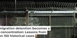 Barbed wire surrounds the GEO Group ICE detention facility in Adelanto, Calif. on July 10, 2025. Patrick T. Fallon/AFP via Getty Images